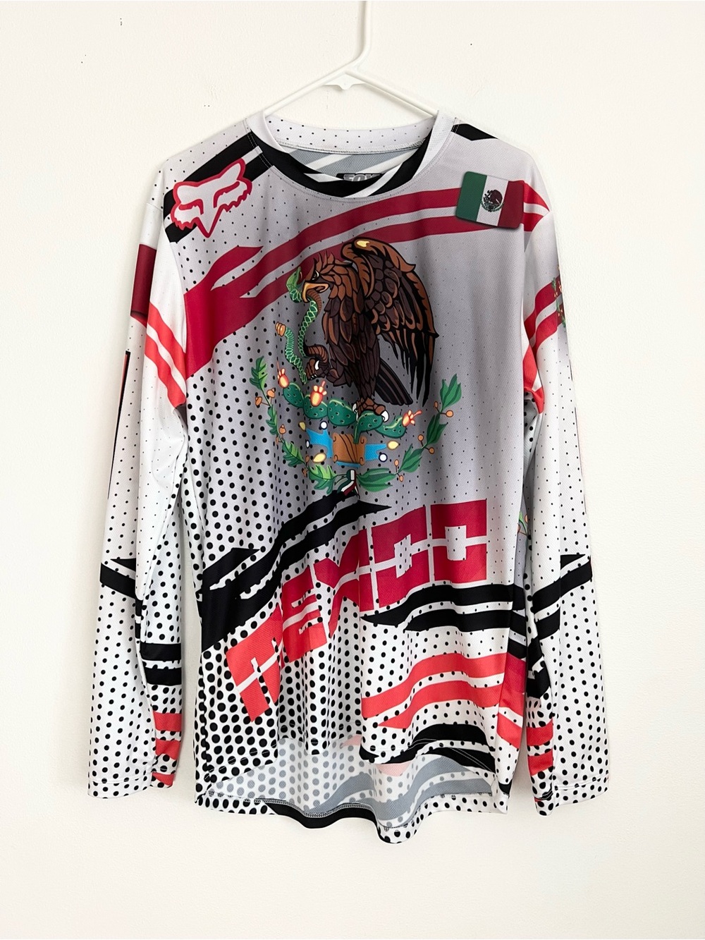 Fox Racing Mexico Motocross Jersey Large White Red Long Sleeve MX MTB Off Road